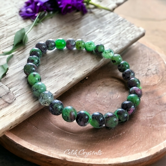 Celik Crystals Jewelry - Ruby Zoisite Bracelet 6mm Natural Stones Handmade Stretch Beads Unisex